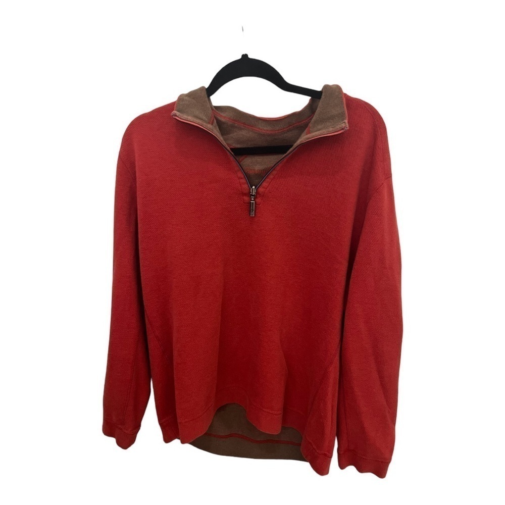 Tommy Bahama Reversible Sweater Sweatshirt Mens XL Orange Brown 1/4 Zip